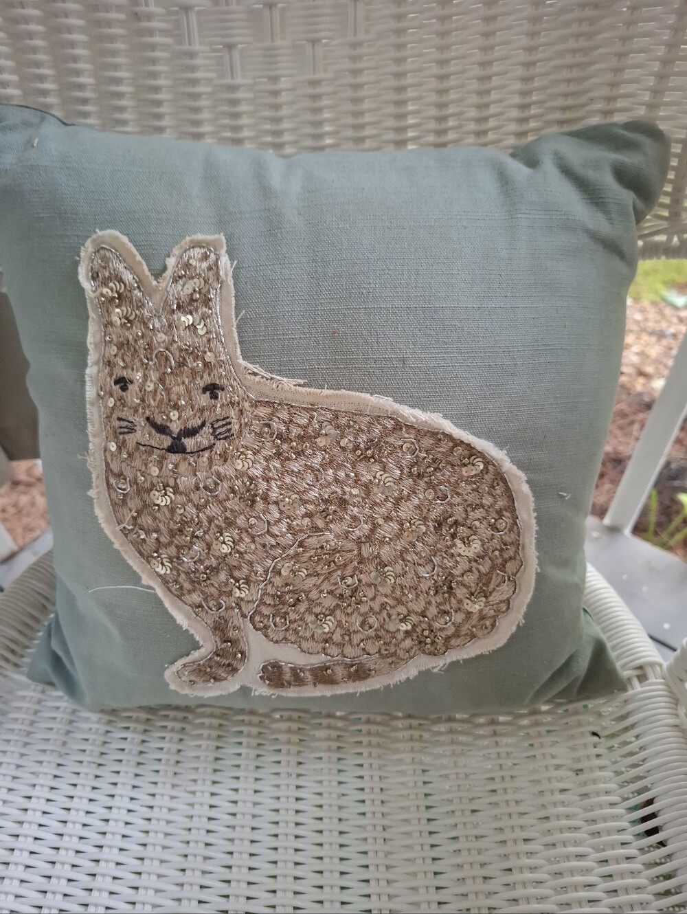 Pottery Barn Jeweled Bunny Decorative Pillow Sage Green